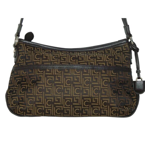 Liz Claiborne Monogram Crossbody Shoulder Bag Dark Brown Gold Adjustable Straps - Picture 4 of 12